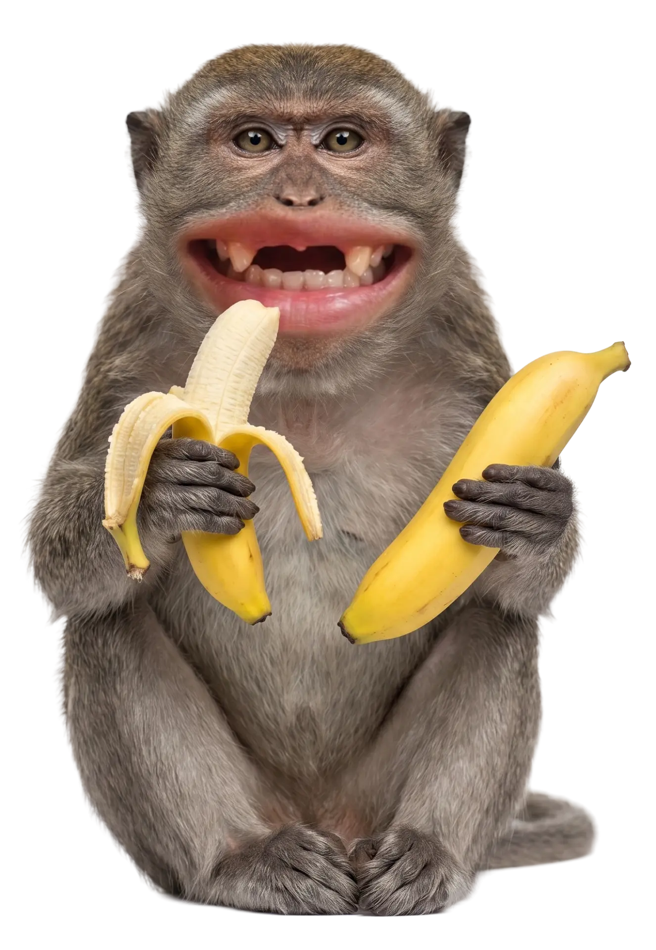 Pogo the monkey holding two bananas